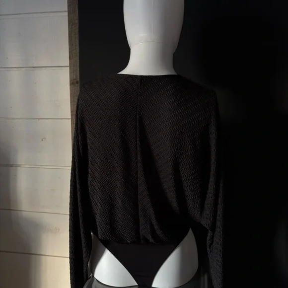 Dynamite Black Textured Surplice Bodysuit - Picture 3 of 5